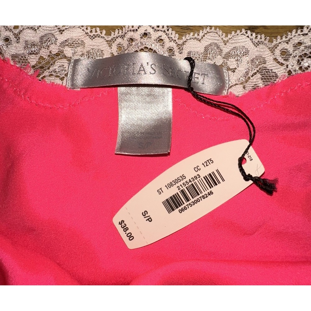 NWT Vtg Y2K 2000 Victoria's Secret Hot Pink Satin Lace Lingerie Babydoll Women S - Picture 5 of 7